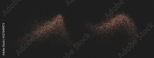 Himalayan salt splashes, pink flying salt, sugar body scrub top view. Realistic falling cosmetic powder isolated on a dark background. Vector illustration.