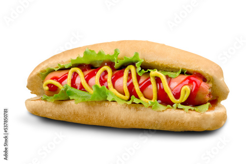 Barbecue Grilled Hot Dog with Yellow Mustard on white background