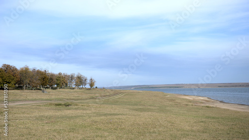 Landscape with lake and blue sky