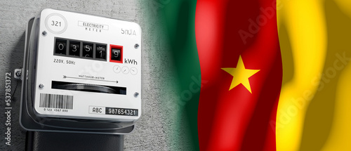 Cameroon - country flag and energy meter - 3D illustration