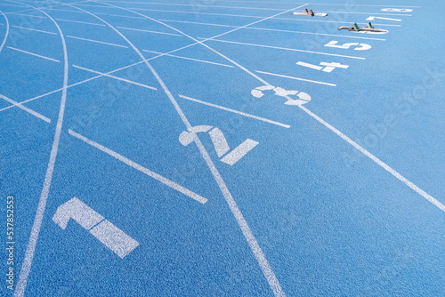 Blue running track and numerals