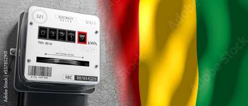 Guinea - country flag and energy meter - 3D illustration