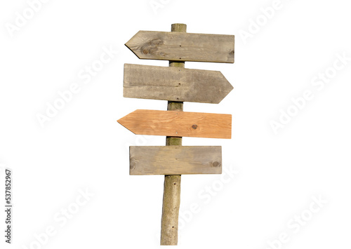wooden sign with opposite arrows isolated on transparent background