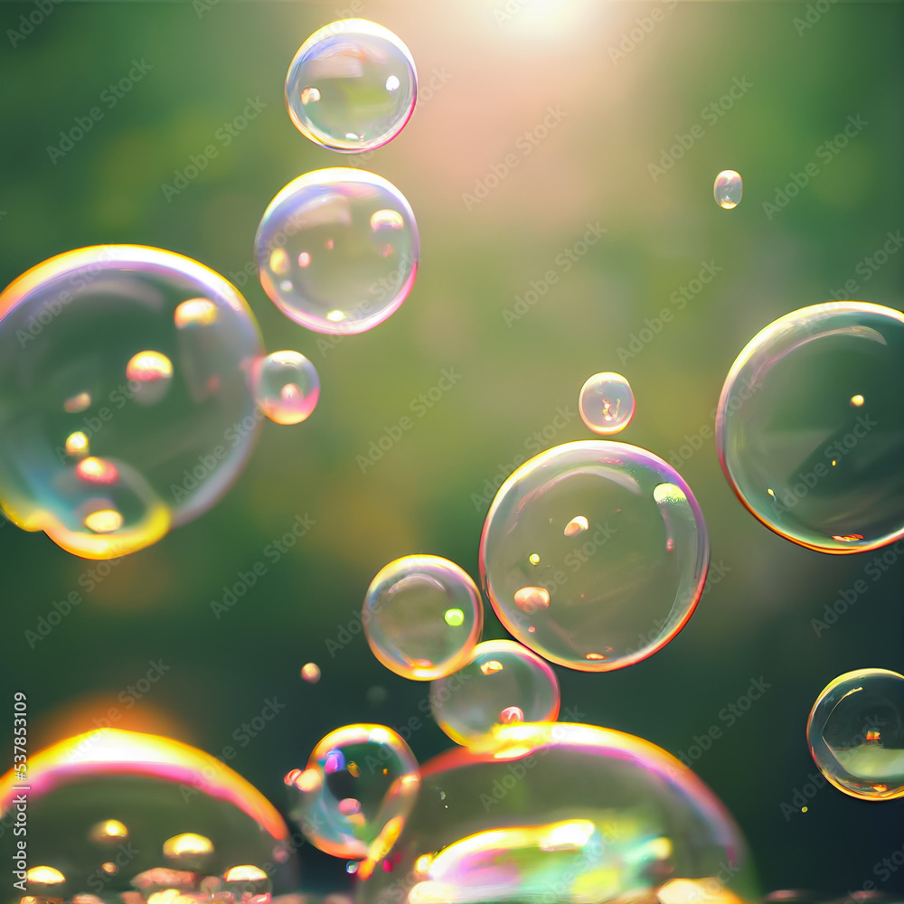 3D rendering of a soap bubble in front of a green elegant background, post-modern minimalist atmosphere. High-tech, surreal feel. Can be used for banners, wallpapers, posters, invitations, and cards.