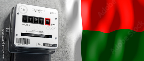 Madagascar - country flag and energy meter - 3D illustration