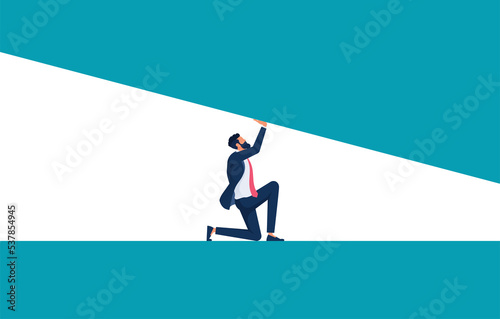 Businessman under pressure, Symbol of stress, fear, struggle in career or business situation vector concept © treety