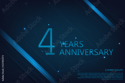4 Years Anniversary. Geometric Anniversary greeting banner. Poster template for Celebrating 4th anniversary event party. Vector illustration