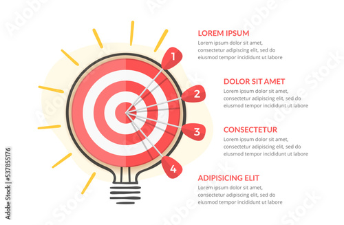 Solution concept with target with 4 arrows and handdrawn bulb around it