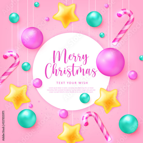 Merry Christmas composition 3D cartoon cute decoration ball star ornaments and candy cane