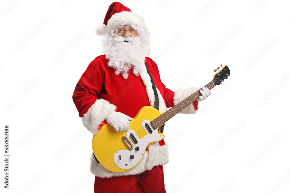 Santa claus posing with an electirc guitar Santa claus posing with an electirc guitar