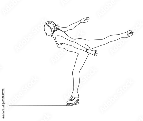 Continuous one line drawing of beautiful figure skating girl. Ice skating line art drawing vector design.