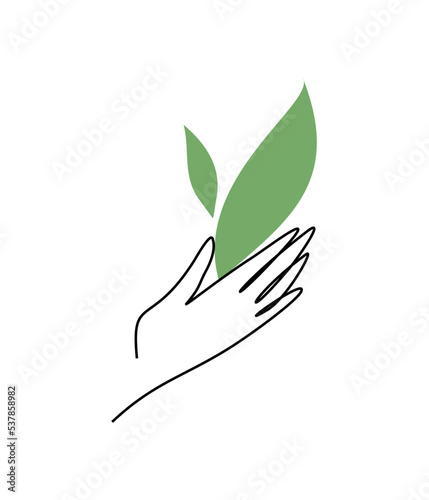 Hand hold sprout. Enviroment protection. Growth and development.