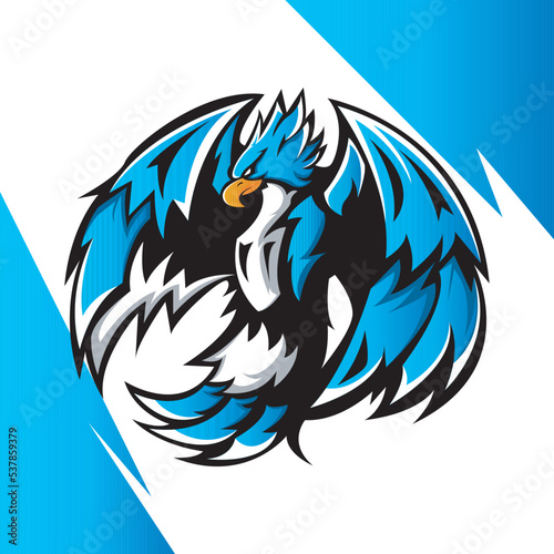 BLUE PHOENIX MASCOT FOR ESPORT LOGO TEMPLATE VECTOR ILLUSTRATION