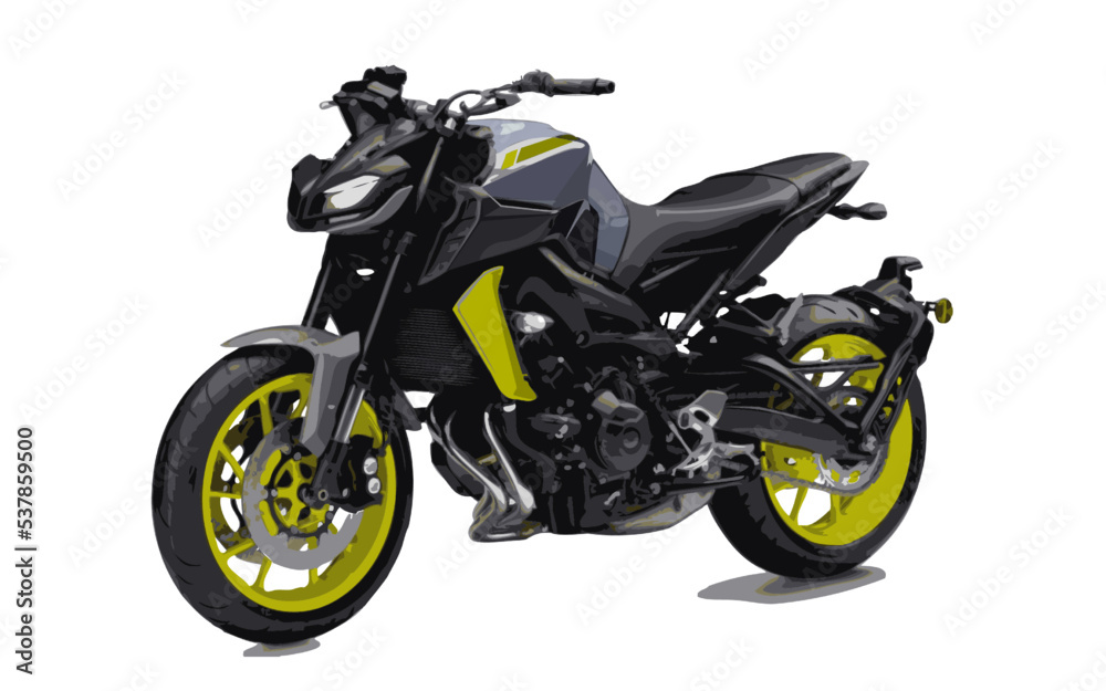 Motorcycle naked 900 cylinder gray and lime green. Vector image on white background. Motorcycle naked 900 cylinder gray and lime green. Vector image on white background.