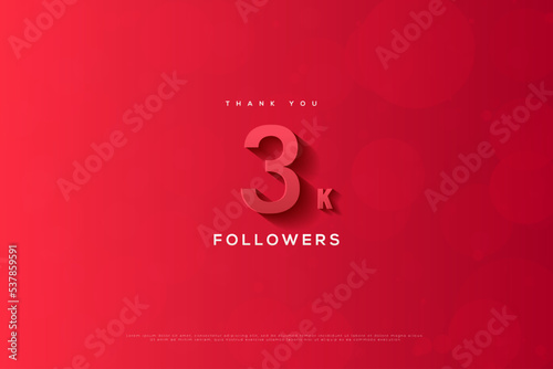 3k followers with 3d red numbers.