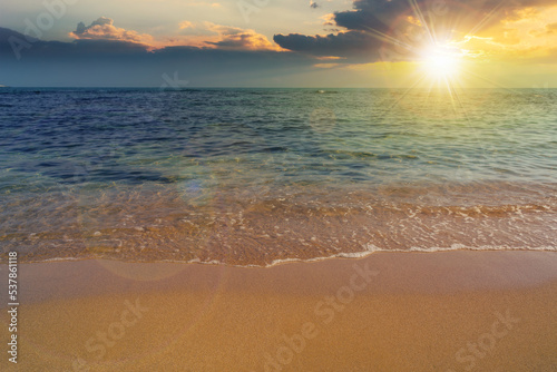 minimalistic seascape in summer at sunset. beach sea and horizon. purity in nature in evening light