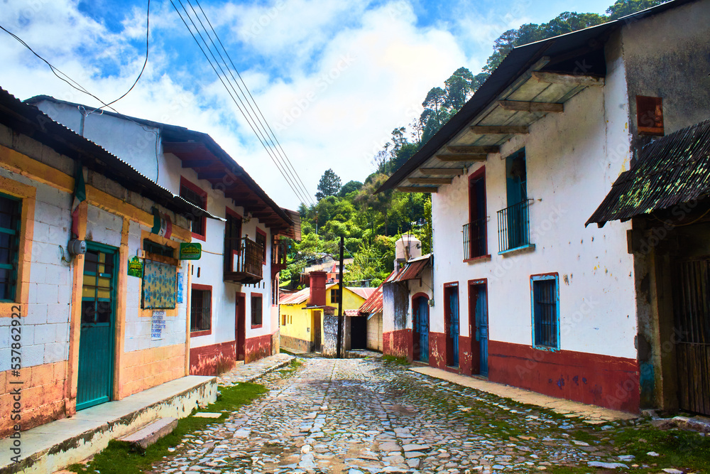 traditional village in the forest with beautiful road, otomi town in the incarnation, zimapan hidalgo, original towns of america 