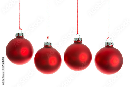 Fototapeta Christmas balls hanging at a rope over white