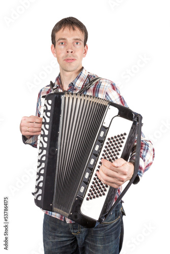 Man playing an accordion isolated on transparent background