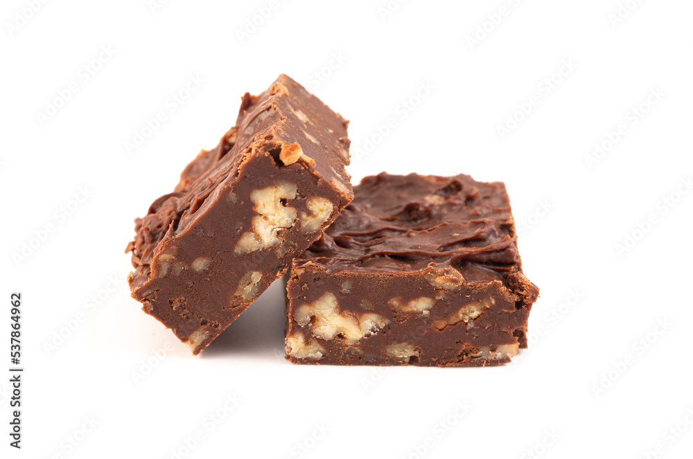 Chocolate Pecan Fudge Isolated on a White Background Chocolate Pecan Fudge Isolated on a White Background