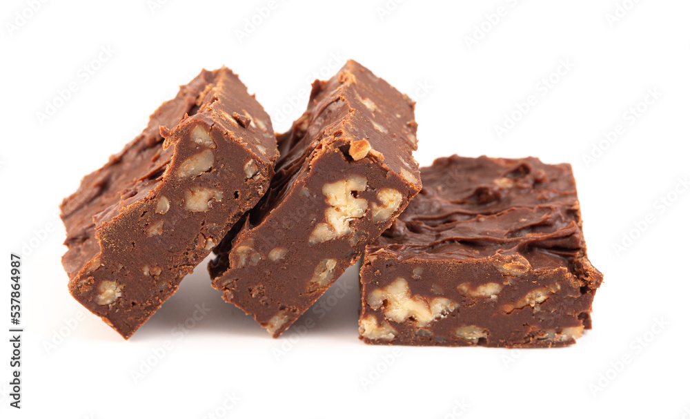 Chocolate Pecan Fudge Isolated on a White Background Chocolate Pecan Fudge Isolated on a White Background