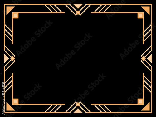 Art deco frame. Vintage linear border. Design a template for invitations, leaflets and greeting cards. Geometric golden frame. The style of the 1920s - 1930s. Vector illustration