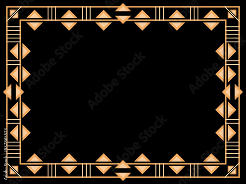 Art deco frame. Vintage linear border. Design a template for invitations, leaflets and greeting cards. Geometric golden frame. The style of the 1920s - 1930s. Vector illustration