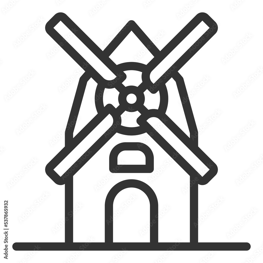 Windmill - icon, illustration on white background, outline style Windmill - icon, illustration on white background, outline style