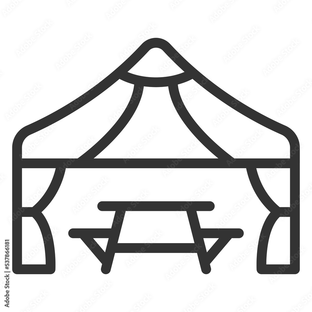 Tent and table with chairs - icon, illustration on white background, outline style Tent and table with chairs - icon, illustration on white background, outline style