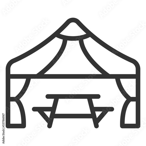 Tent and table with chairs - icon, illustration on white background, outline style