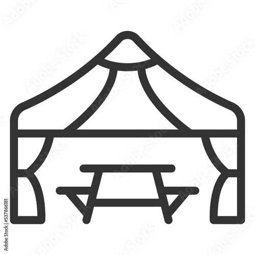 Tent and table with chairs - icon, illustration on white background, outline style
