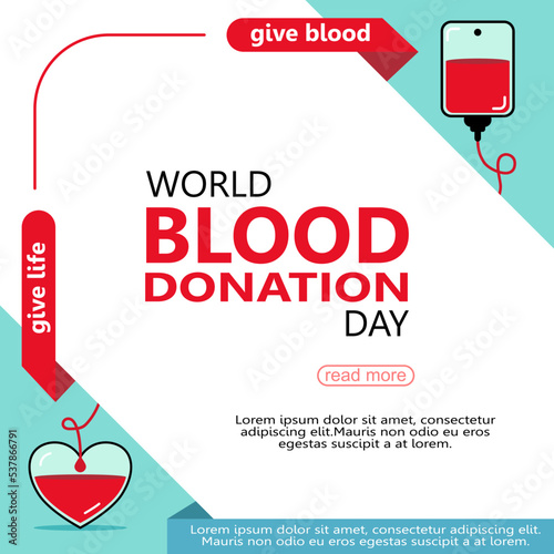 blood bag donated with heart, blood donor for poster, banner, card, and background. Vector illustration flat design for blood donation day.	