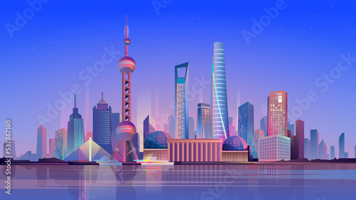 Photography Shanghai landing page in flat cartoon style