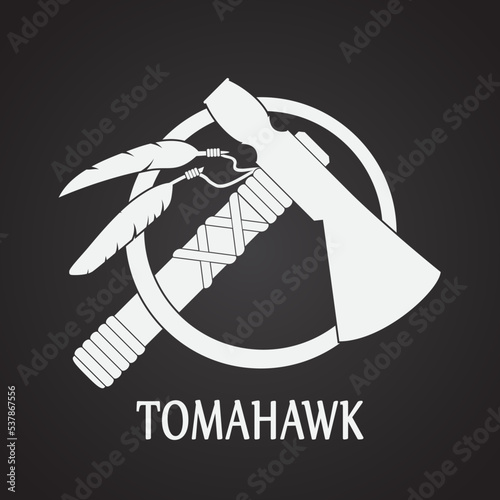 white tomahawk axe symbol in circle