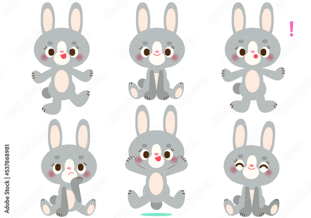 ウサギの表情と仕草イラストセット