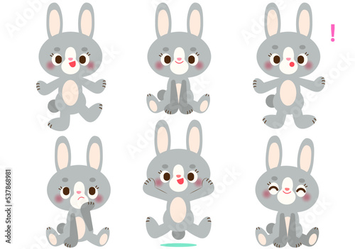 ウサギの表情と仕草イラストセット