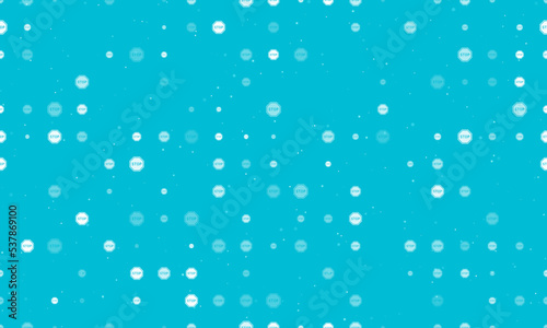 Seamless background pattern of evenly spaced white stop road signs of different sizes and opacity. Vector illustration on cyan background with stars