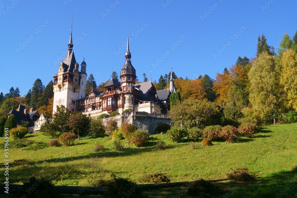Peles Castle and the colors of autumn, Sinaia, Prahova, Romania