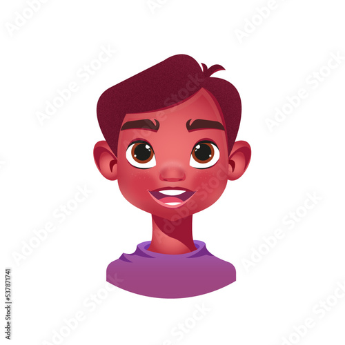 Little african boy, cartoon character, lip sync pronunciation and phoneme, mouth talk and eyebrow motion diagram, vector illustration