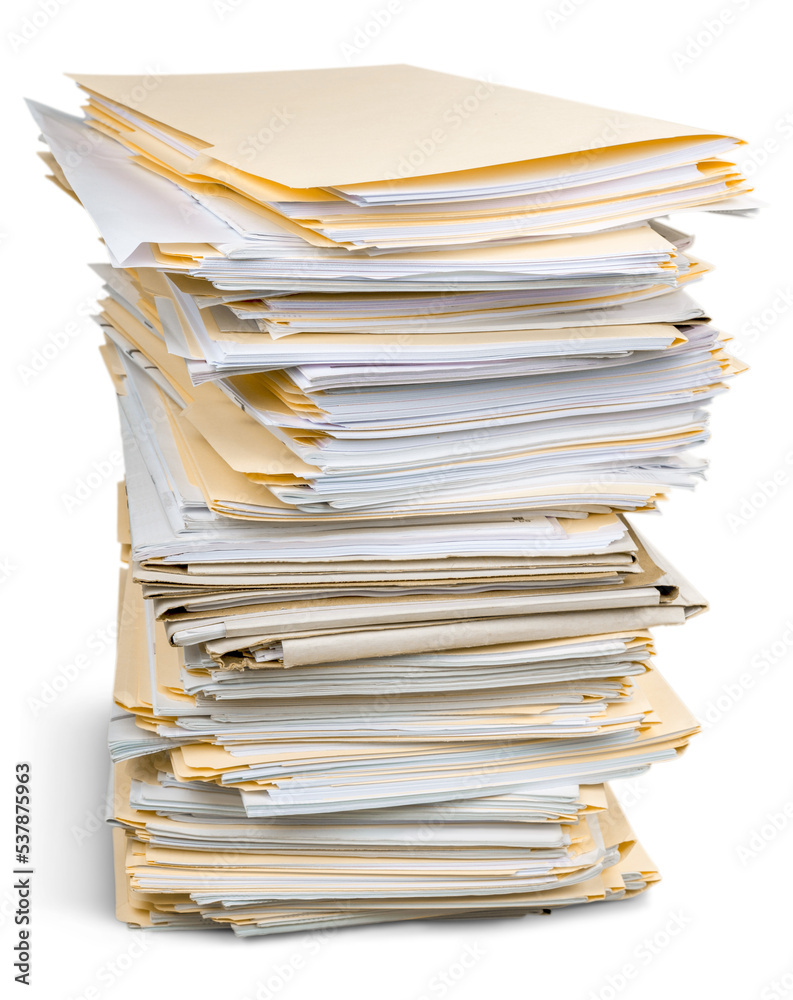 File folders with documents isolated on background File folders with documents isolated on background
