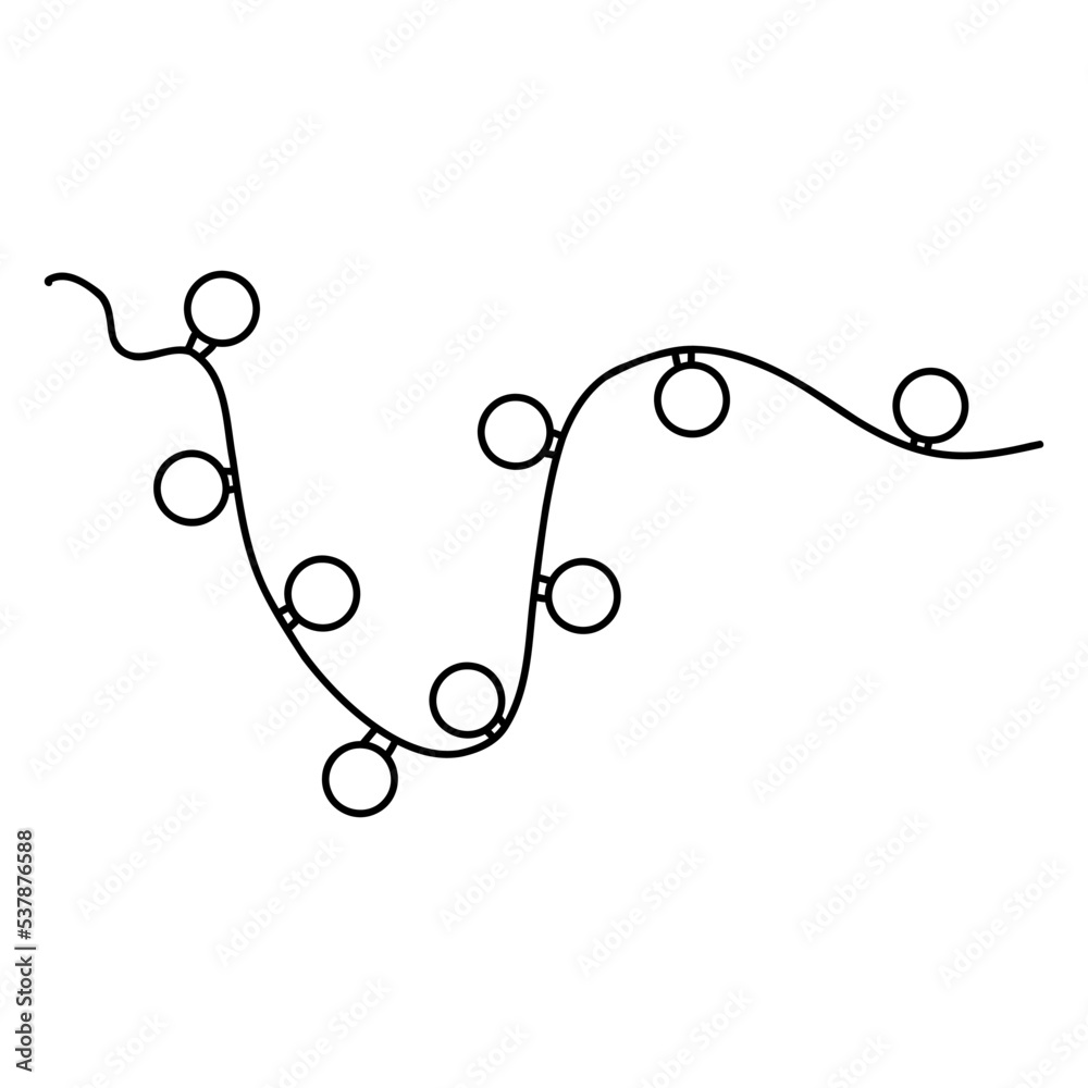 Hand drawn doodle garlands with light bulbs. Cartoon element, vector sketch illustration, black outline art for web design, icon, print, coloring page Hand drawn doodle garlands with light bulbs. Cartoon element, vector sketch illustration, black outline art for web design, icon, print, coloring page