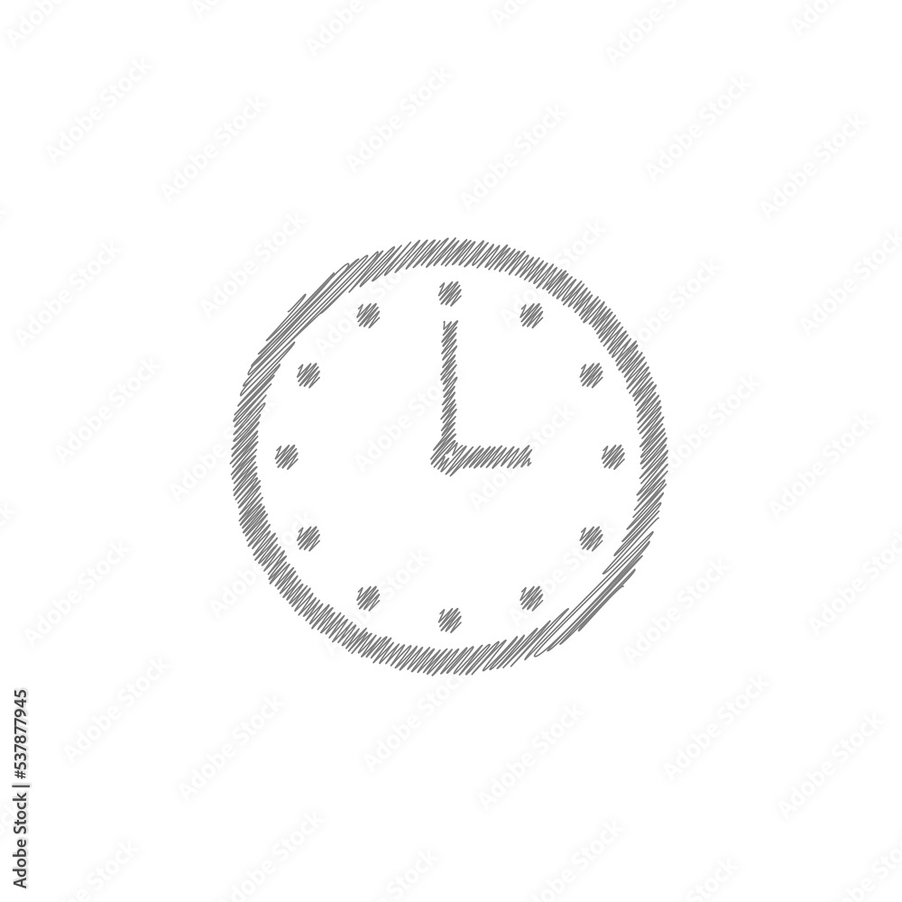 Grey clock sketch vector icon. Vector sketch illustration for print, web, mobile and