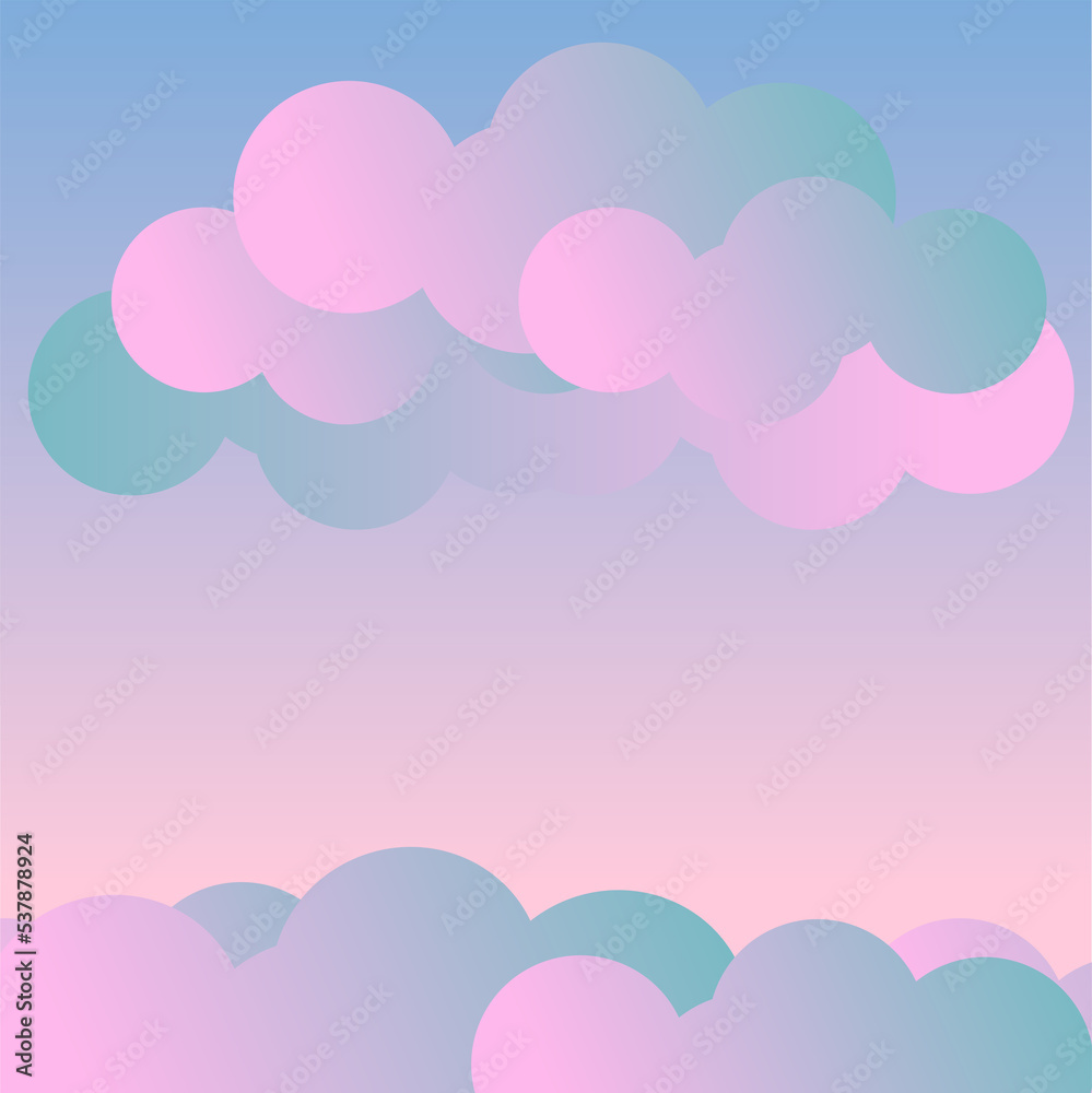 Sunset clouds sky image. Sky and clouds background in pink, teal and blue colored. Illustration, wallpaper.