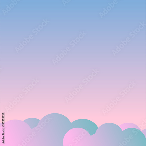 Sunset clouds sky image, copy space. Sky and clouds background in pink, teal and blue colored. Illustration, wallpaper.