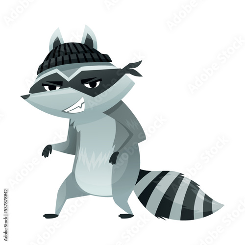 Raccoon Burglar with Striped Tail Wearing Mask Stealing Vector Illustration