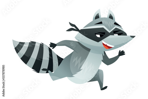 Raccoon Burglar with Striped Tail Wearing Mask Escaping and Running Away Vector Illustration
