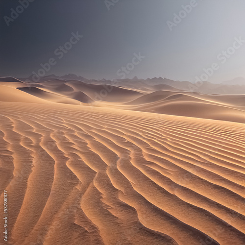 Background with realistic sand dunes. Dry hot climate, arid environment concept. 3D illustration.