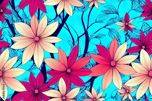 sketched flower print in bright colors seamless background