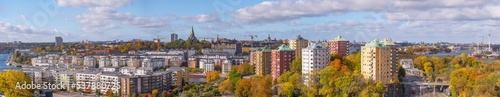Photography Panorama view from a cliff over the districts Södermalm and Hammarby Sjöstad a s