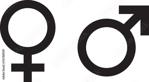 Black symbols of two genders. Two genders black symbols. Male and female black symbols. 